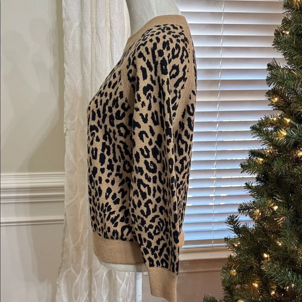 J.Crew Leopard Print Sweater Crewneck Merino Wool Blend Tan Black Women’s Small